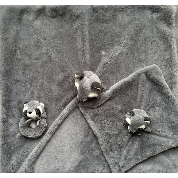 Little Miracles 3 Pc Raccoon Lovey Rattle Security Blanket Set Plush Baby Gray - Picture 2 of 6